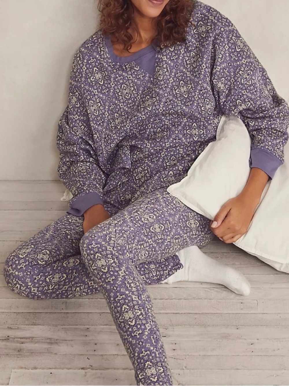 NWT Free People Early Night Thermal Purple Patterned Women's Stretch Leggings S
